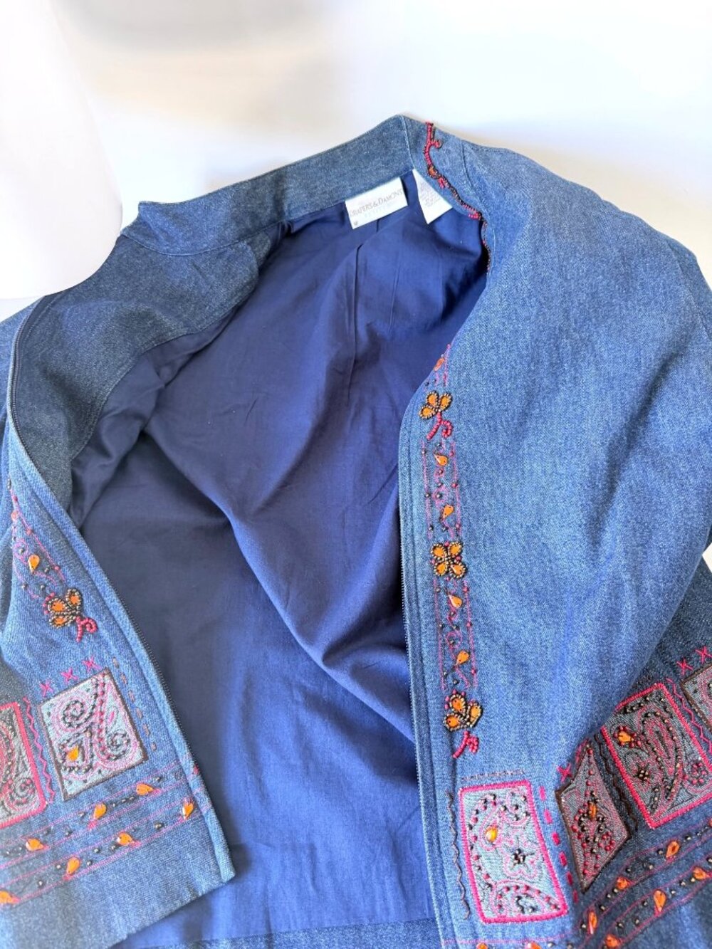Drapers & Damons Cotton Denim Zippered Embroidered Blazer Womens Petite Medium - Picture 7 of 15